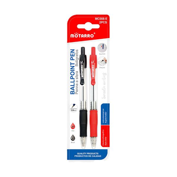 High Quality 1mm Tip 1 Blue &amp; 1 Red Ballpoint Pens Pack