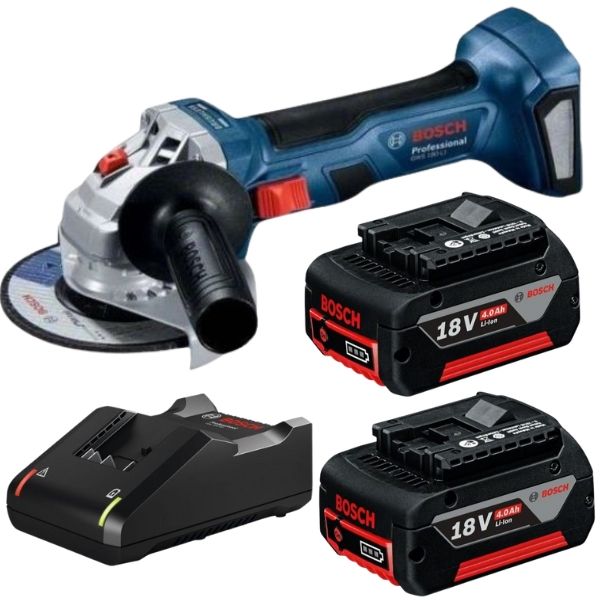 Bosch - Cordless Angle Grinder (GWS 180-LI), Charger + 2 x Batteries (4Ah)