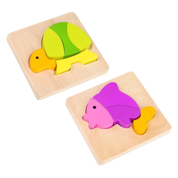 Two Wooden Mini Puzzle's with Chunky Pieces - Fish and Turtle