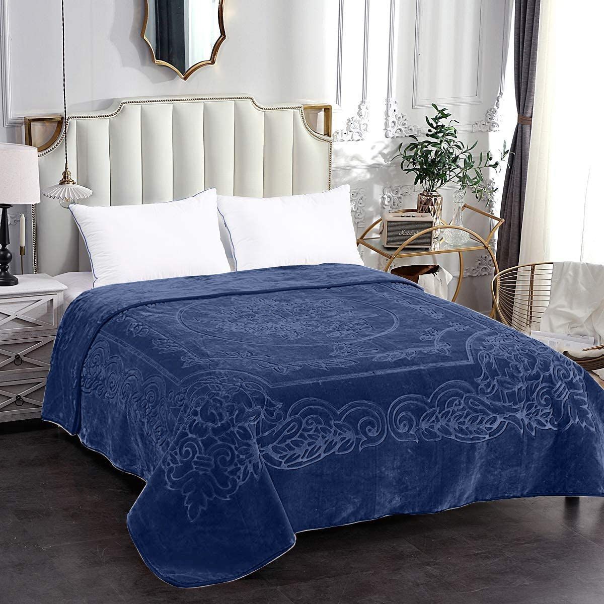 PARI Luxury Mink Blanket 220x200cm - Warm Winter Fleece Soft Navy ...