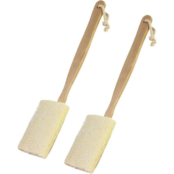 2-Pack Natural Loofah Exfoliating Bath Brush with Long Wooden Handle