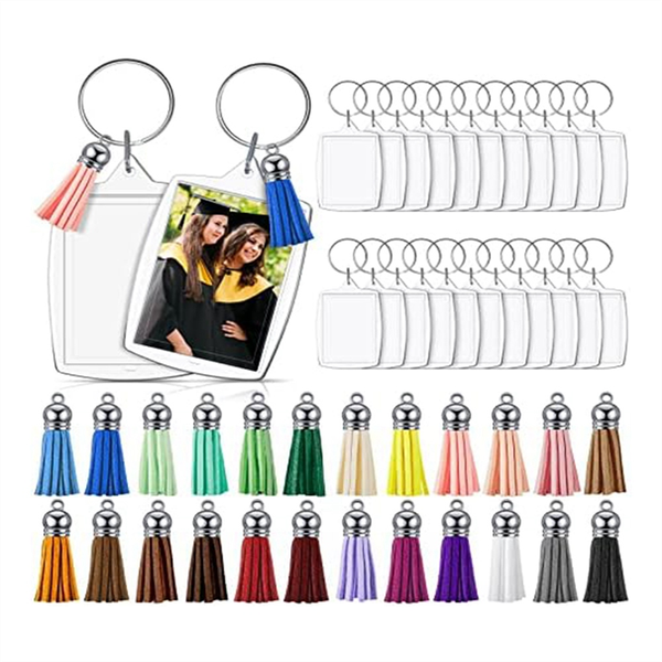 24Pcs Acrylic PhotoFrame Keychains with Tassels