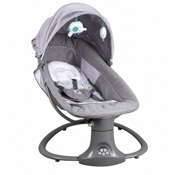 Baby Rocker with Canopy and Hanging Toys Gray Soothing Infant Seat