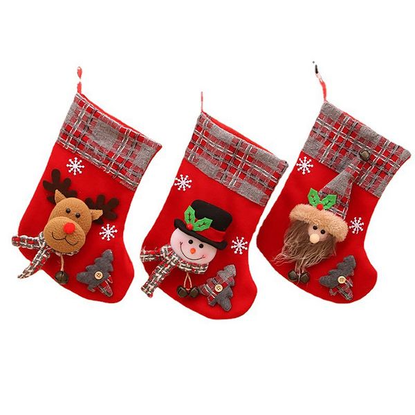 3Pcs Christmas Stocking Santa Claus Candy Sock Gift Bag Xmas Tree Hanging D