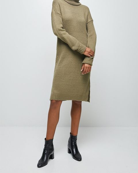 Women's edit Rolled Neck Slit Midi - Light Brown
