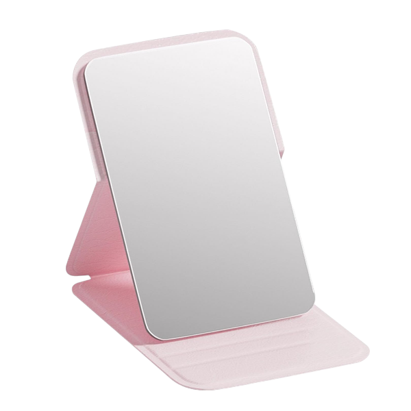 Mini Foldable Makeup Mirror with Adjustable Stand - Pink