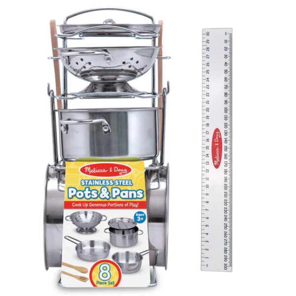 Melissa &amp; Doug Stainless Steel Pots and Pans Play Set with Ruler