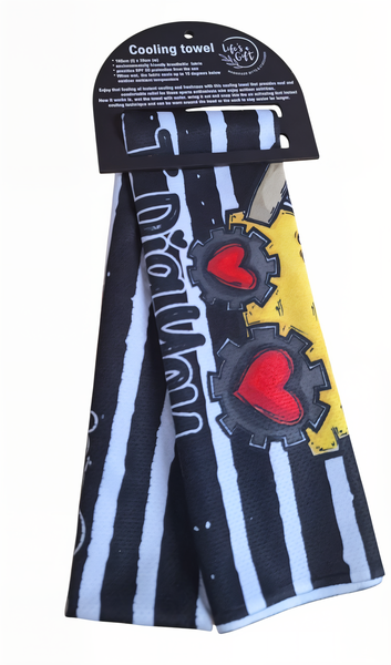 Cooling Towel - I Dig You with Red Hearty Wheels
