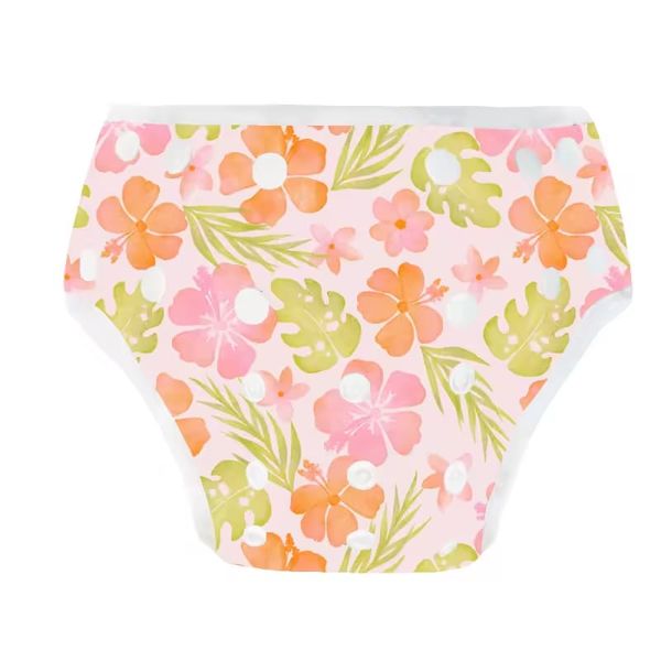 Baby Reusable Swim Diaper - Orange and Pink Flowers