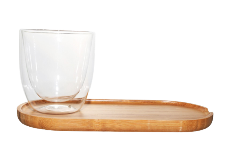 Cup 310ml with Wooden Saucer Double Wall Barista 10239