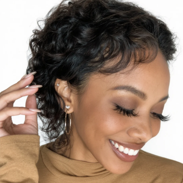 Geebuy 6Inch-Brazilian Human Hair Pixie Curly Wig 13x1 Lace Front