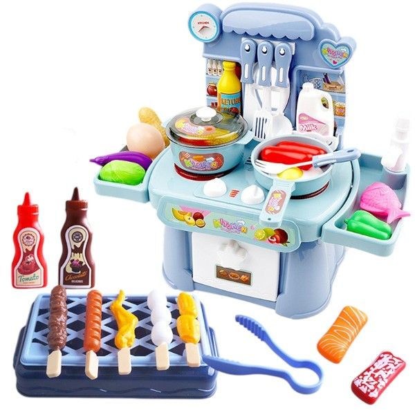 42Pcs Kids' Interactive Kitchen BBQ Playset - Blue