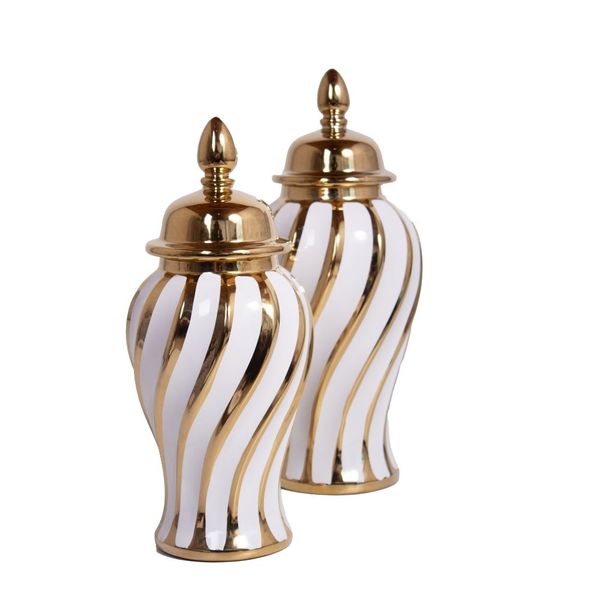 Gold and White Twirl Jar Set Home Decor Ornament