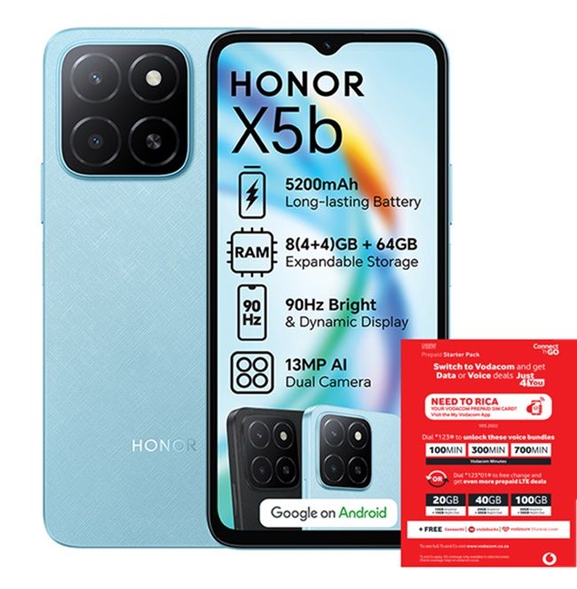 HONOR X5b 64GB LTE Dual Sim - Blue + Vodacom SIM Card Pack