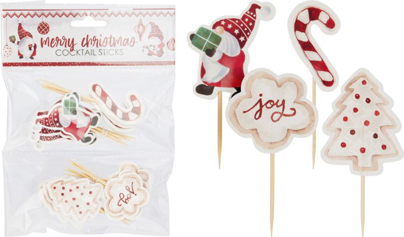 48PC Christmas Cocktail Picks - 4 Festive Designs, 13cm Each