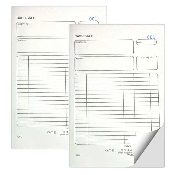 A5 Size Set of 2 - Carbonless Paper Duplicate Cash Sales Book 100Sets