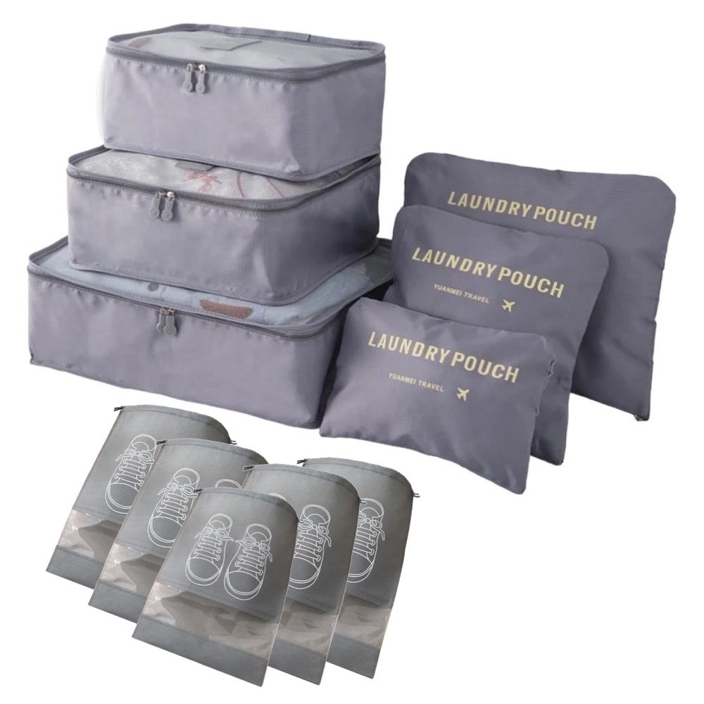 6 Piece Travel Storage Organise Bag Set + 5 Piece Waterproof Travel Shoe Bag