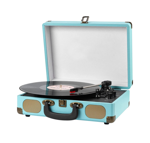 Hand-Made Wooden Cabinet Bluetooth Turntable Player+PU Wrapping+AUX In