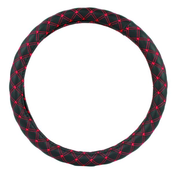 Black and Red 350mm PU Steering Wheel Cover
