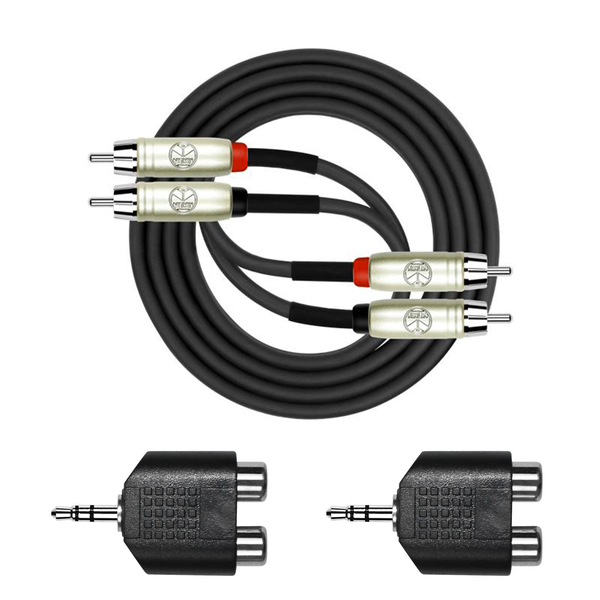 2x RCA to 2x RCA Audio Cable with Dual 3.5mm Stereo Jack Adapters - 1m