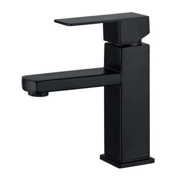 Square Short Basin Mixer With Hose Matte Black (Tall: 17.5cm)