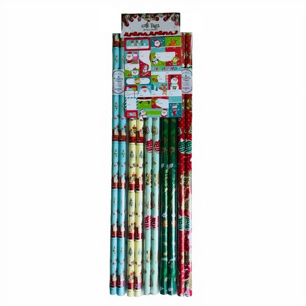 Christmas Value Pack Gift Wrapping Paper 1m (10 Pack) &amp; Gift Tags (80 Tags)