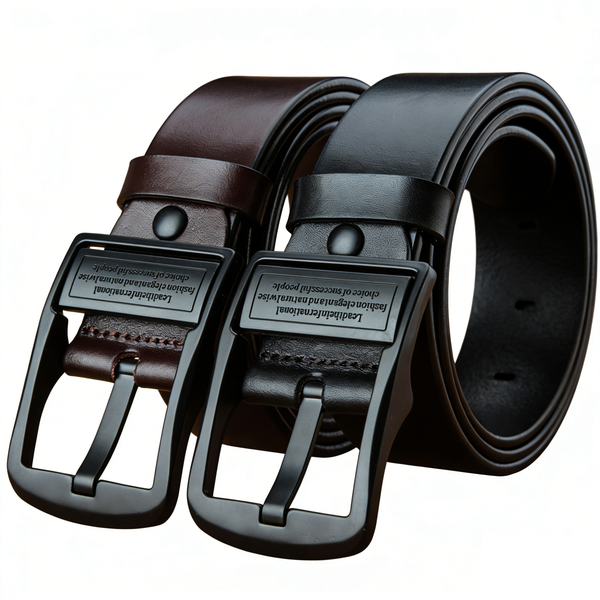ZELTRYN Men's Pin Buckle Genuine Leather Belt 2-Pack (120cm)