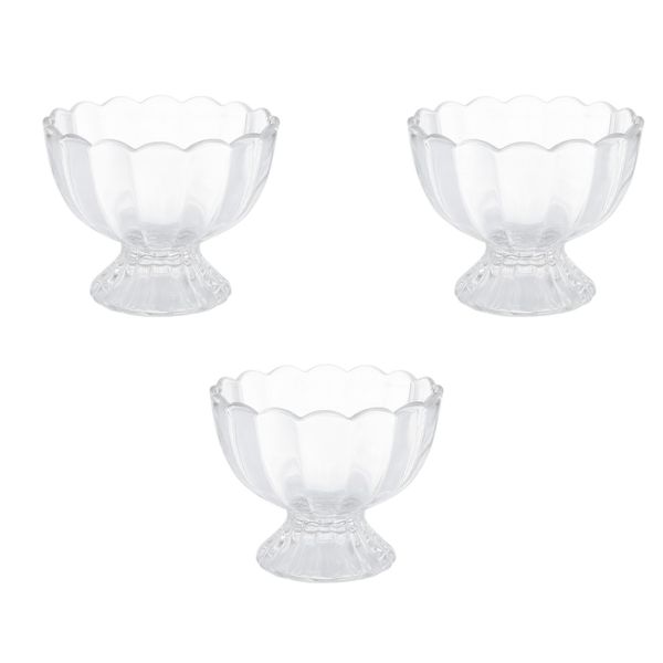 3 Pack - Glass Flower Shaped Ice Cream Dessert Bowl - Transparent