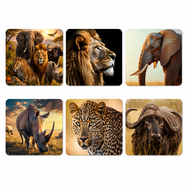 The Big Five Coasters - Set of 6 - 10cm x 10cm - Steglio
