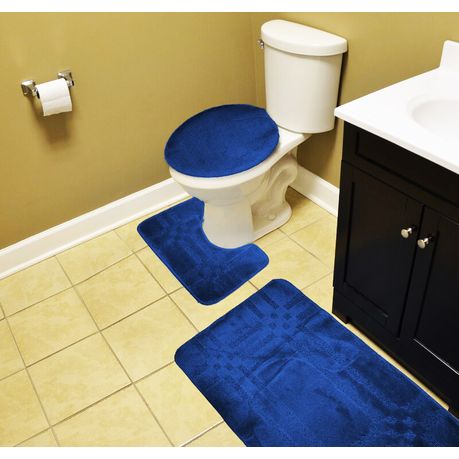 50x80cm 3 Piece Turkish Toilet Cover Mat Set With Pvc Non Slip Backing In South Africa Takealot Com - Navy Blue Toilet Seat Cover Set