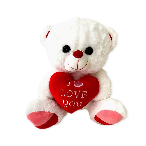 Teddy Bear - Soft Plush With Heart - Valentines - White &amp; Red - 30cm