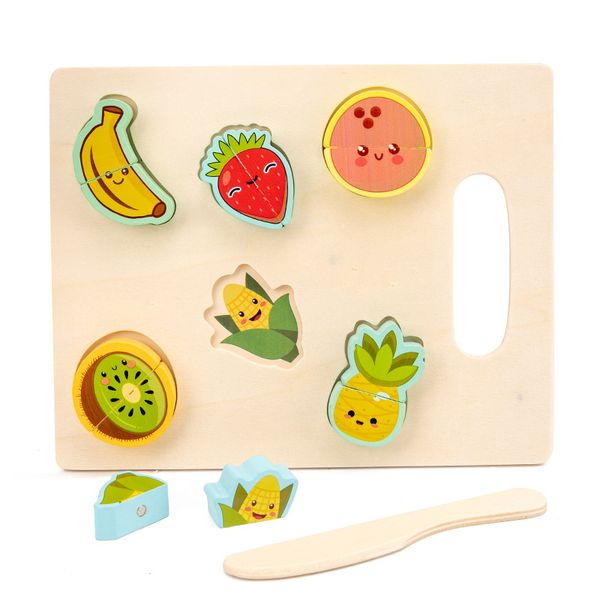Kids Educational Montessori Pretend Play Wooden Fruits Cutting Board Set
