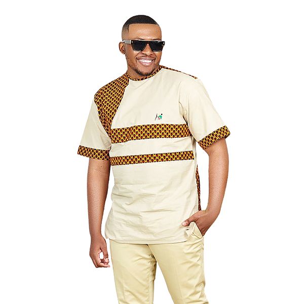 Selphies Men Beige Cotton Short Sleeve Slim Casual Shirt