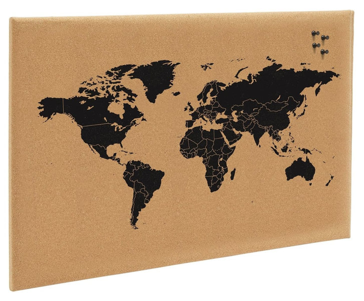 Bulletin Memo Cork Board Wall Map of World