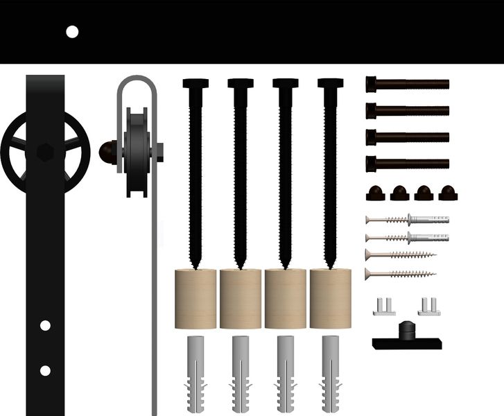Rustic Barn Door Hardware Kit with 70mm Spoke Wheels
