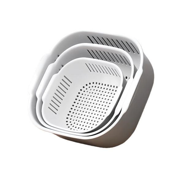 Drain Colander Bowl Set - Detachable Vegetable Colander - 3 Piece Set