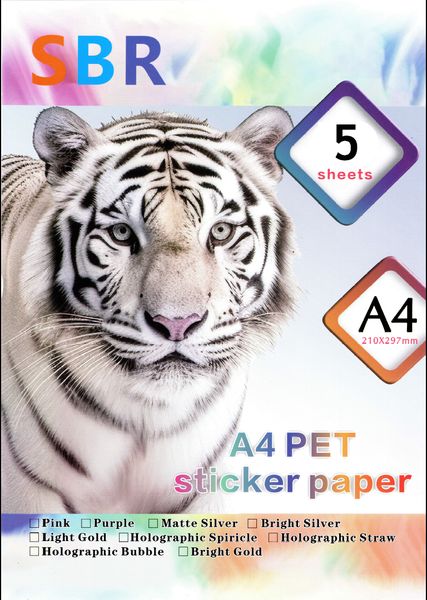 SBR Printable A4 Vinyl Sticker Papers - 5 Sheets - Bright Silver