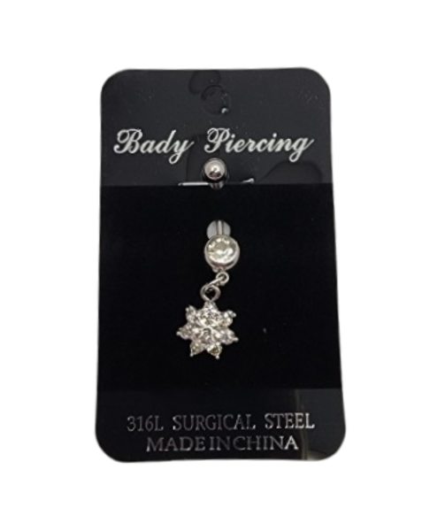 Belly Ring With Crystal Flower Drop