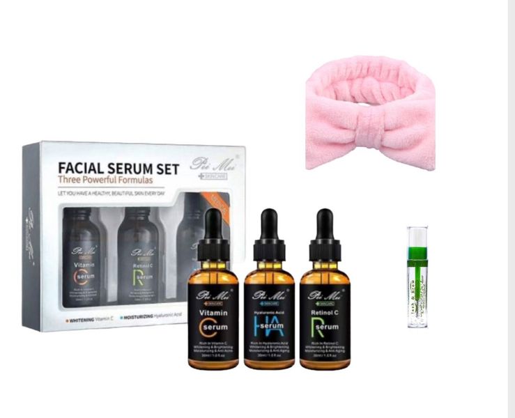 Silver Serums Set- Vitamin C, Hyaluronic Acid &amp; Retinol, Headband &amp; Brow