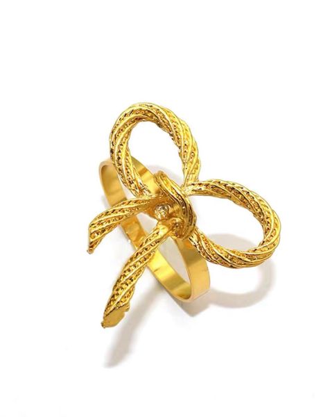 BUC - Gold Bowknot Napkin Rings - Napkin Holder Table Decor - Set of 12