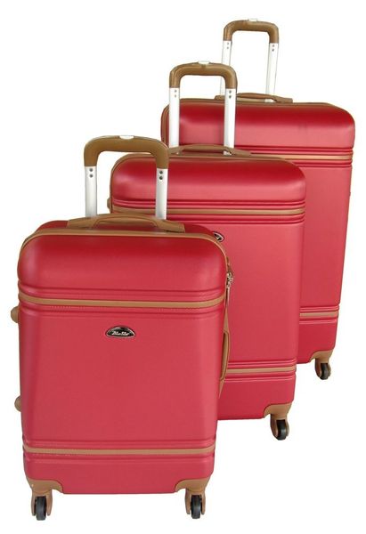 3-Piece Red ABS Luggage Set with Tan Trim, Built-In Locks &amp; Spinner Wheels