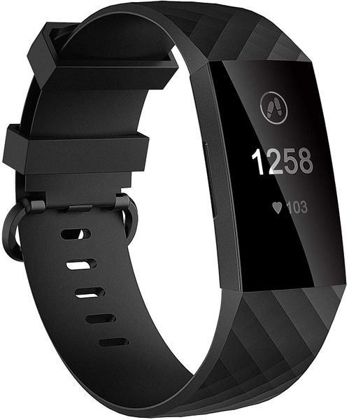 Large Silicone Strap Compatible with Fitbit Charge 3/4 -Black