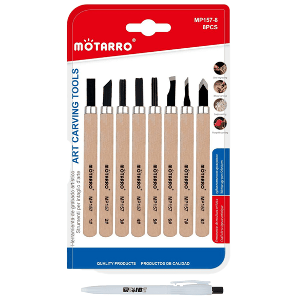 8 Piece Different Shaped Blades Arts/Crafts Carving Tools Set with ReVibe Pen