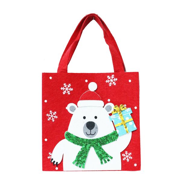 Red Felt Christmas Basket with Polar Bear - 180x80x180mm, Snowflake Print