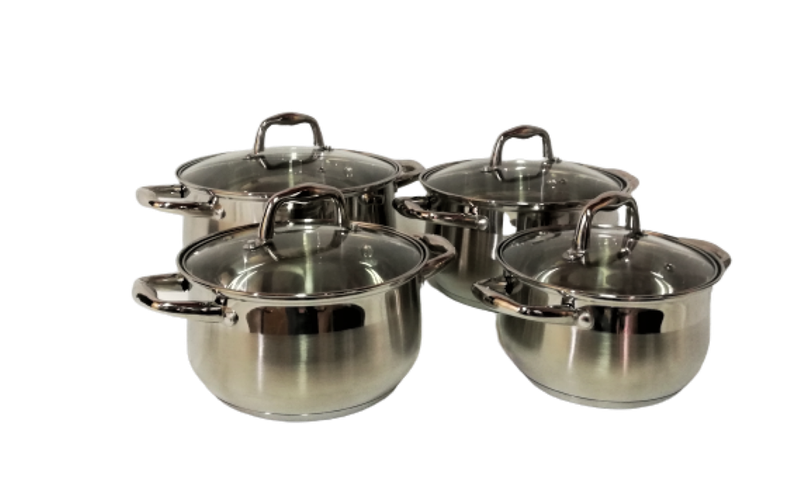Pot Set 8 Piece Stainless Steel With Glass Lids (12257-8)