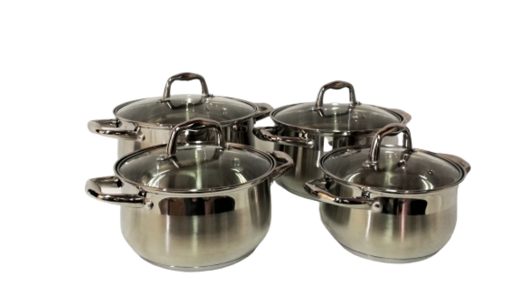 Pot Set 8 Piece Stainless Steel With Glass Lids (122578) Shop Today
