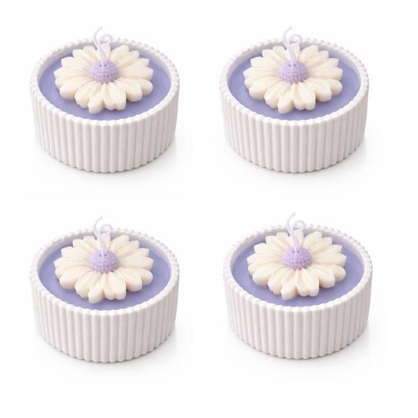 4 Pieces Rose Scented Purple Flower Candle Set