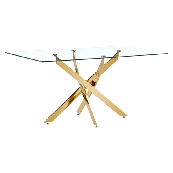 Modern Glass Dining Table with Gold Metal Base