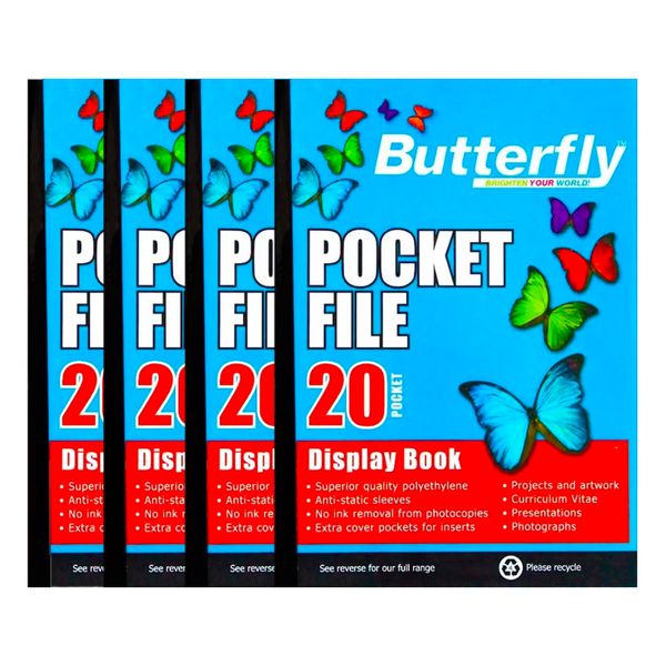 Butterfly A4 Pocket File 20 Pocket Display Book - 4 Pack