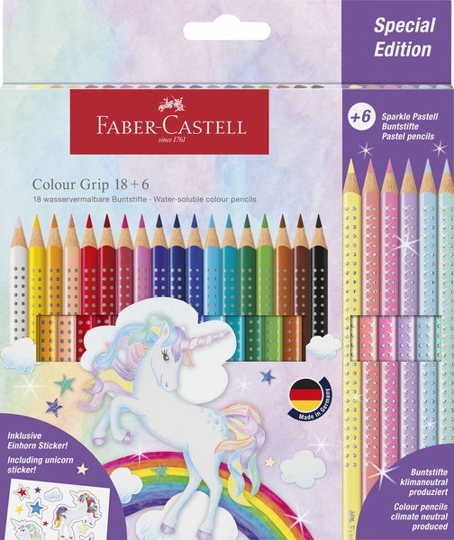 Faber-Castell Unicorn Edition 18 Colour Grip + 6 Sparkle Pastel Pencils